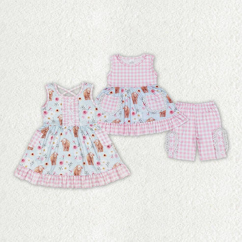 RTS NO MOQ Baby Girls Highland Cow Western Sibling Clothes Sets Western Bullhead