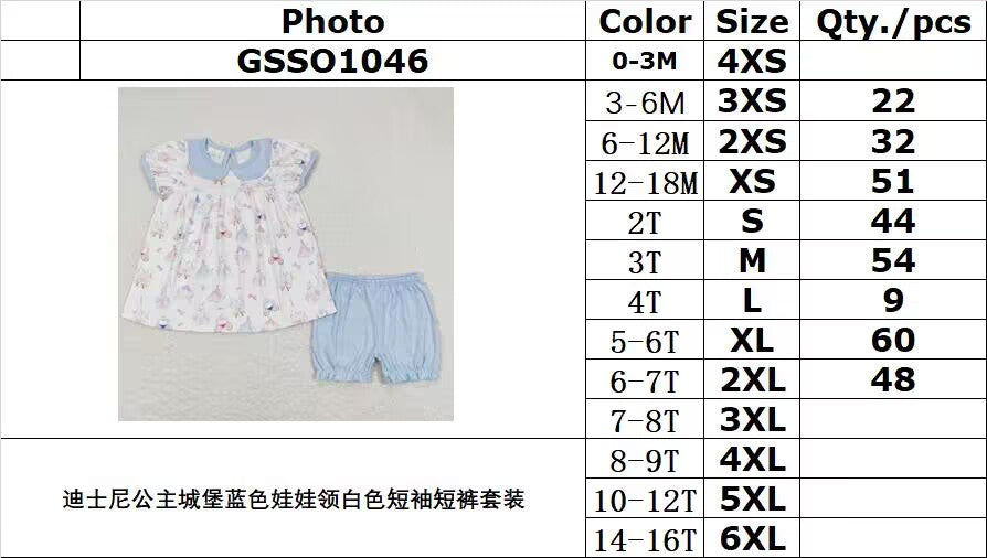 Cute Clothes GSSO1046 Baby Girls White Tunic Ruffle Blue Shorts Clothes Sets