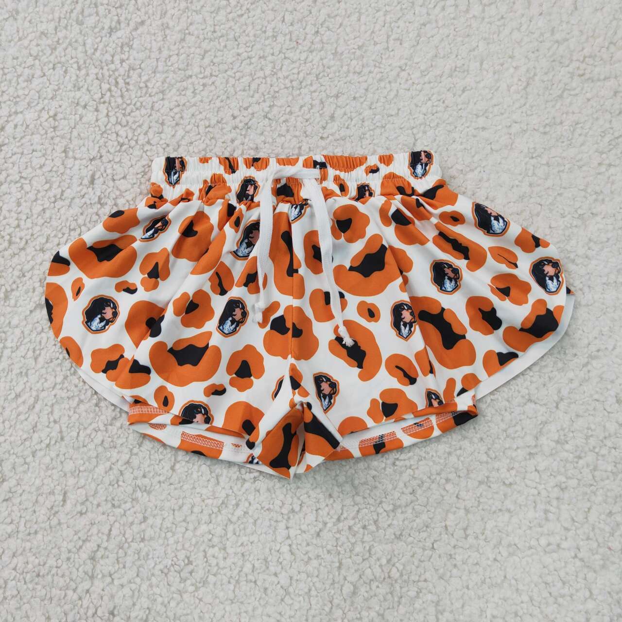 RTS NO MOQ yoga fabric SS0816 Baby Girls Orange Leopard Print Ruffle Shorts Active Yoga Team Bottom