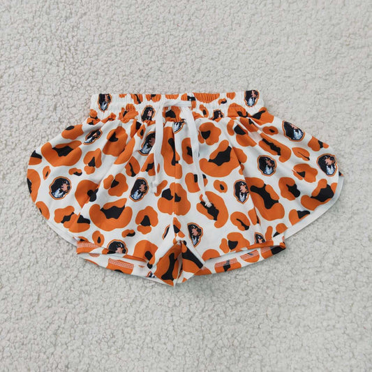 RTS NO MOQ yoga fabric SS0816 Baby Girls Orange Leopard Print Ruffle Shorts Active Yoga Team Bottom