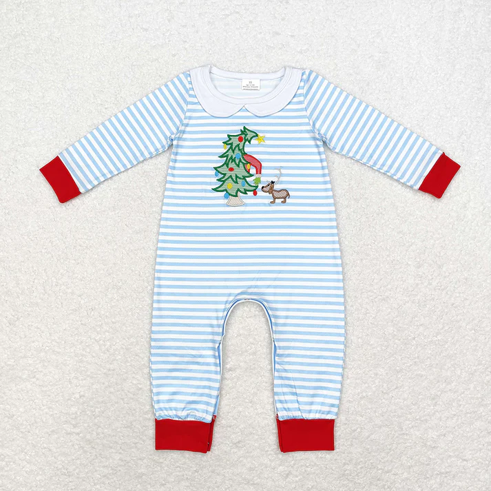 RTS NO MOQ Girls Boys Christmas Tree Dog Top Pants Clothes Sets Christmas tree embroidery