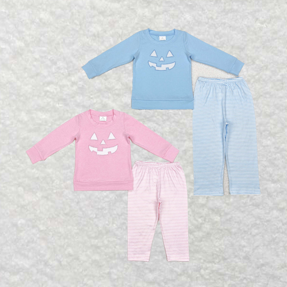 RTS NO MOQ Embroidered Pumpkin Halloween girls and boys sets