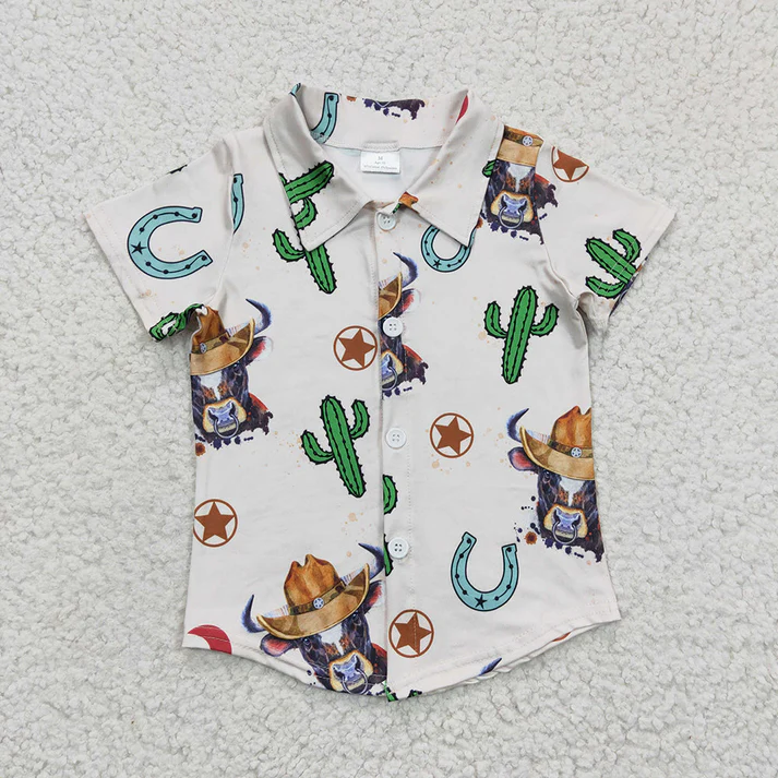 RTS Baby Boys Western Summer Sibling Button Ups Short Sleeve Shirts Tops