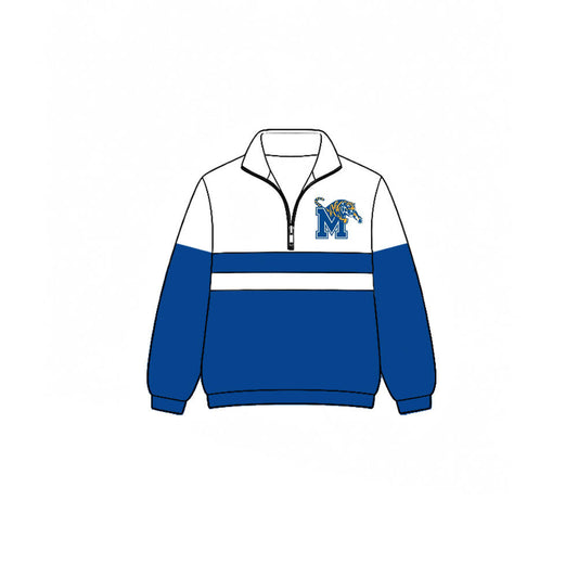 Custom moq 5 mix size milk silk summer teams Daddy and Me Blue Long Sleeve Team Zipper Pullover Tops