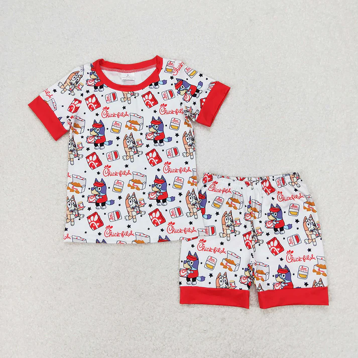 RTS NO MOQ Baby Baby Girls Boys Red Dogs Fries Chips Summer Sibling Pajamas Clothes Set