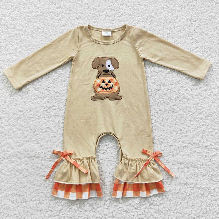 RTS NO MOQ  Baby Sibling Dog Pumpkin Halloween Clothes Sets Rompers