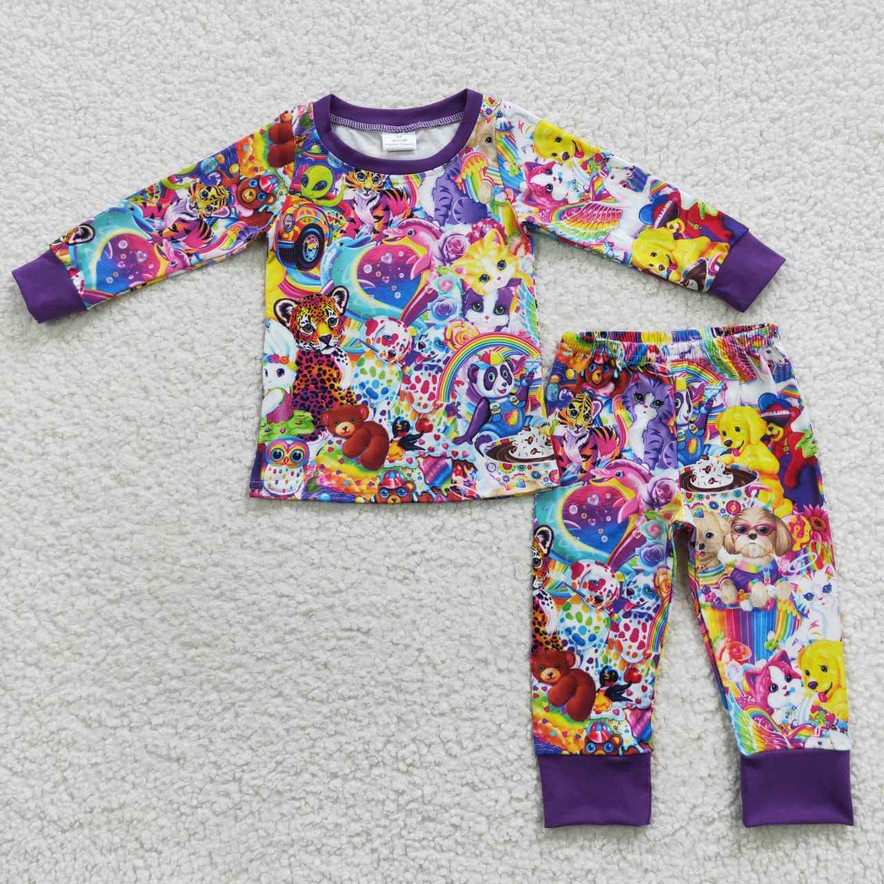RTS NO MOQ（In Stock )  Animal Purple Long Sleeve Trousers Set