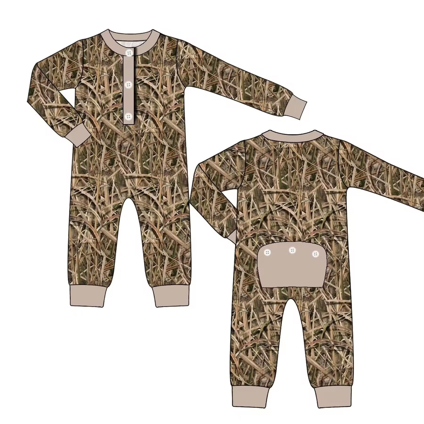 Custom moq 3 eta 6-8 weeks Brown dead leaf button long sleeve romper