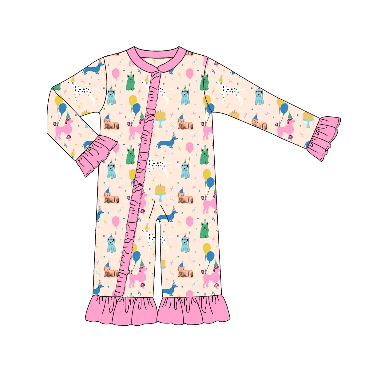 Custom moq 3 eta 6-8 weeks Zebra-Balloon Puppy Lotus Pink Long Sleeve Climbing Suit