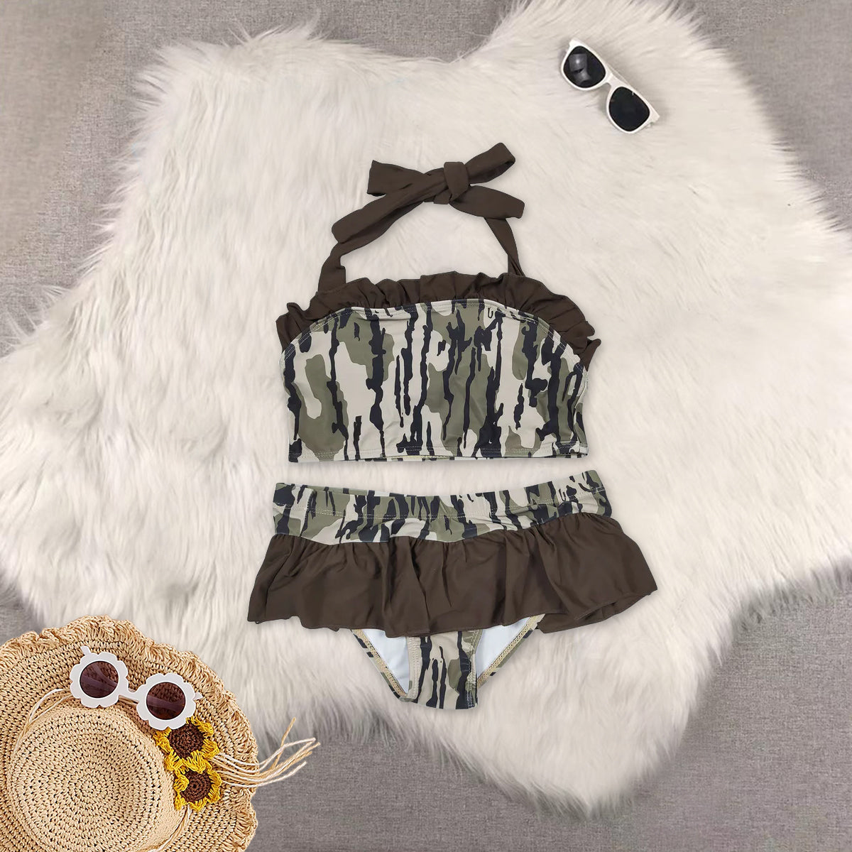 RTS NO MOQ baby girl clothes Camouflage sleeveless Skirt Set & Swimsuits