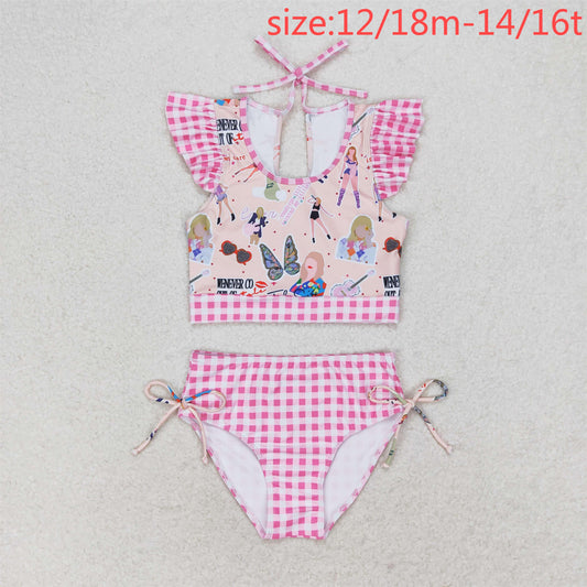 rts no moq S0291 Taylor Swift rose pink plaid lace swimsuit set