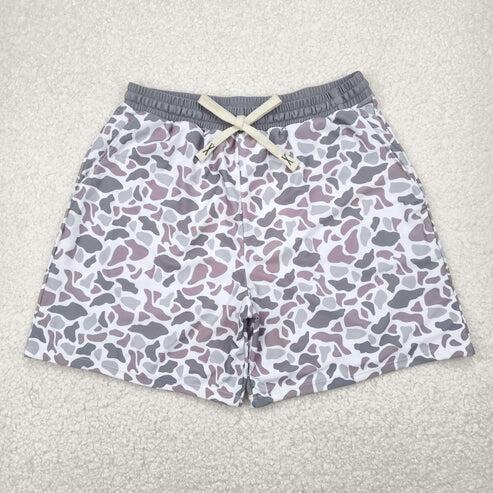RTS NO MOQ Sibling Family Adult Baby Kids Light Grey Camouflage Beachwear Trunks Swimsuits