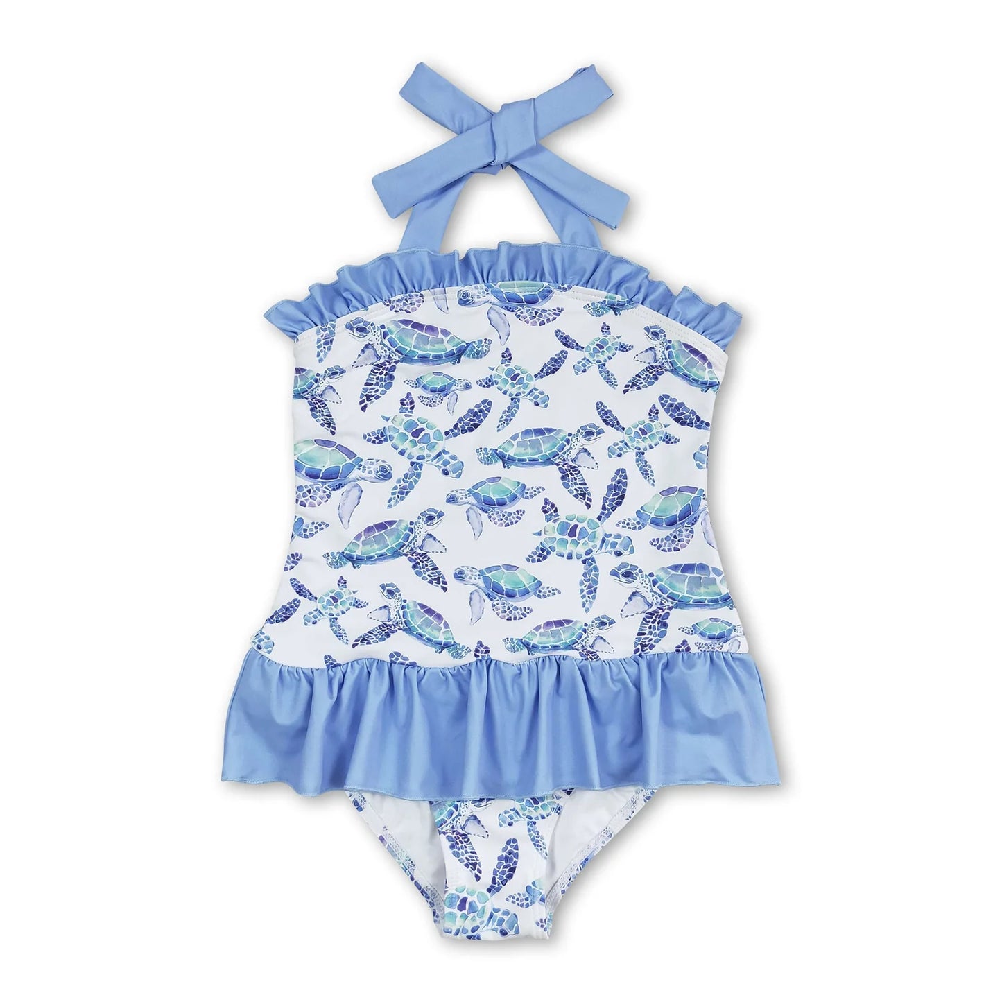 RTS NO MOQ Sibling milk silk Baby Boys And Girls Blue Turtles Tee Shirts Tops Shorts Clothes Sets Dress Rompers