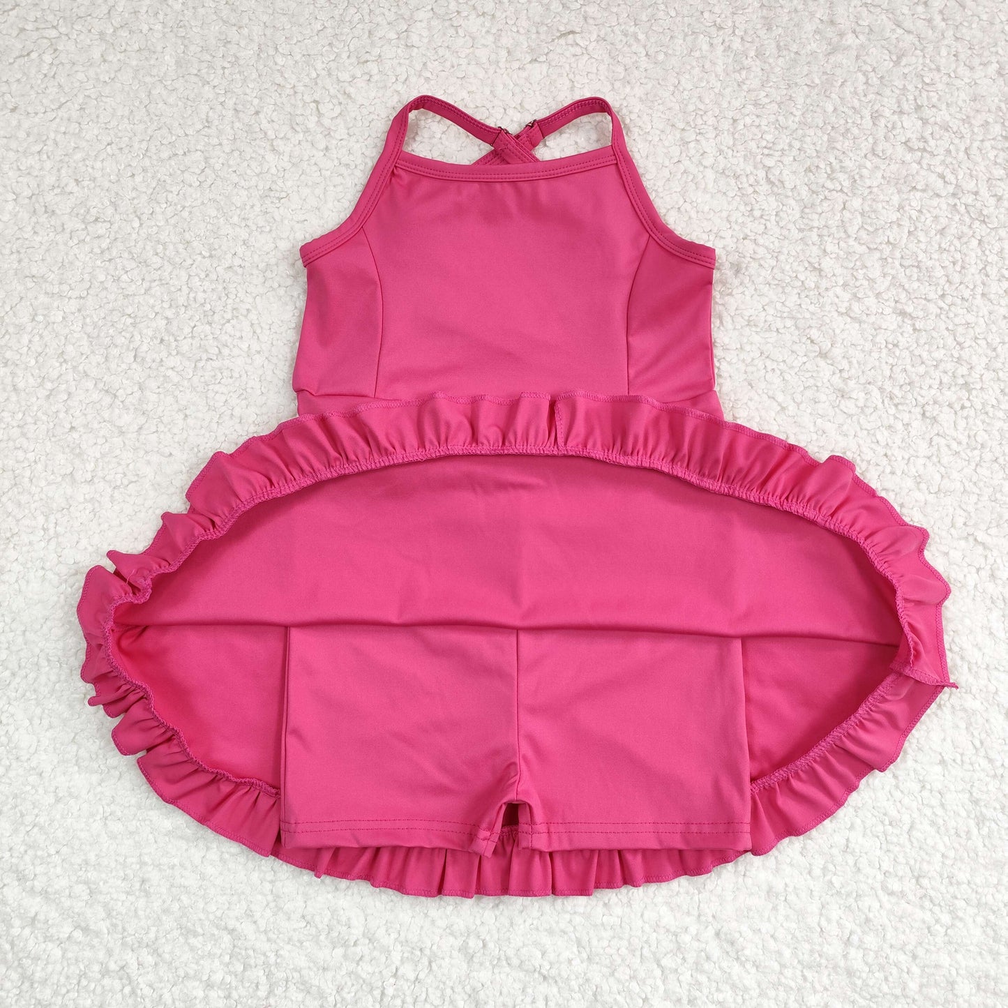 RTS NO MOQ Sibling baby girl clothes Solid red sportswear skirt swimsuit