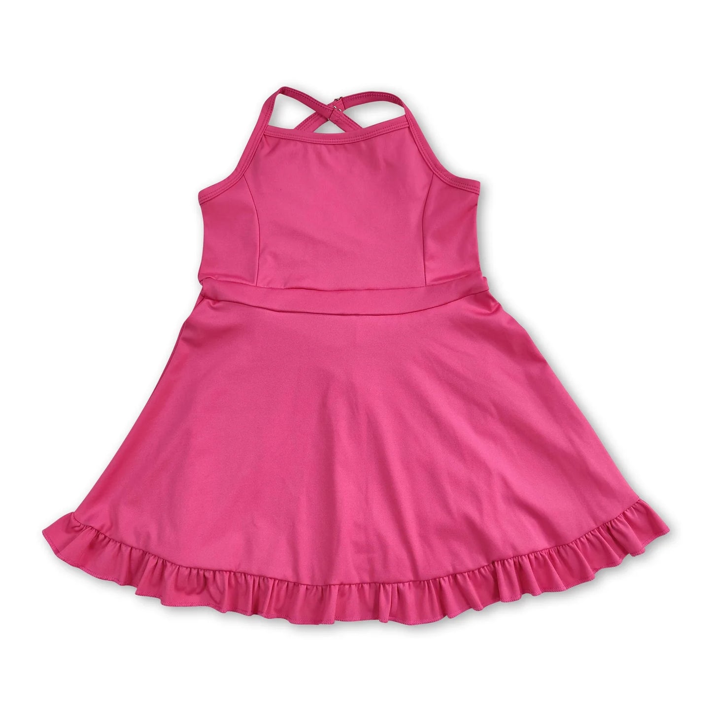 RTS NO MOQ Sibling yoga fabric cotton Baby Girls Solid Color Sleeveless Strap Ruffle Yoga Dresses