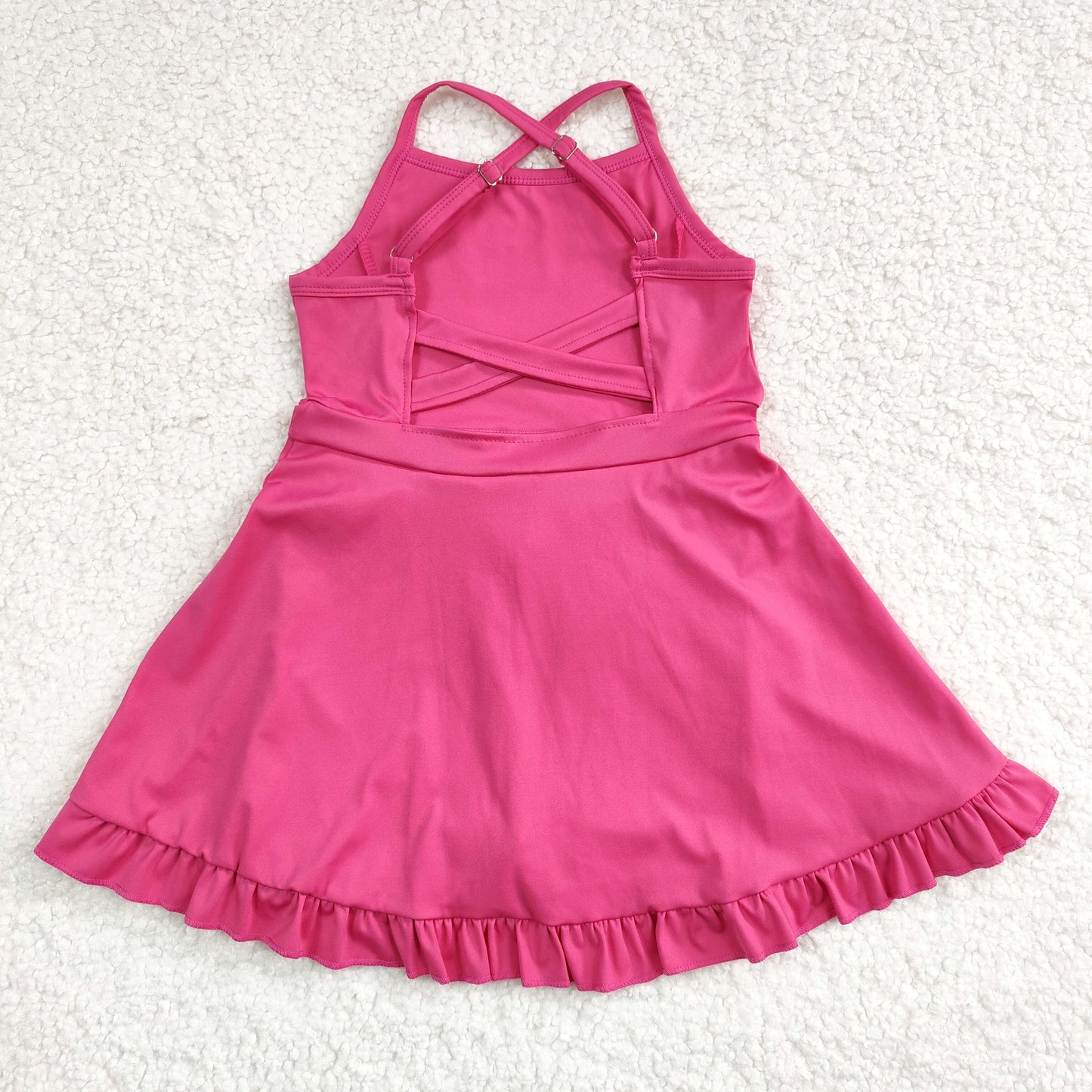 RTS NO MOQ Sibling baby girl clothes Solid red sportswear skirt swimsuit