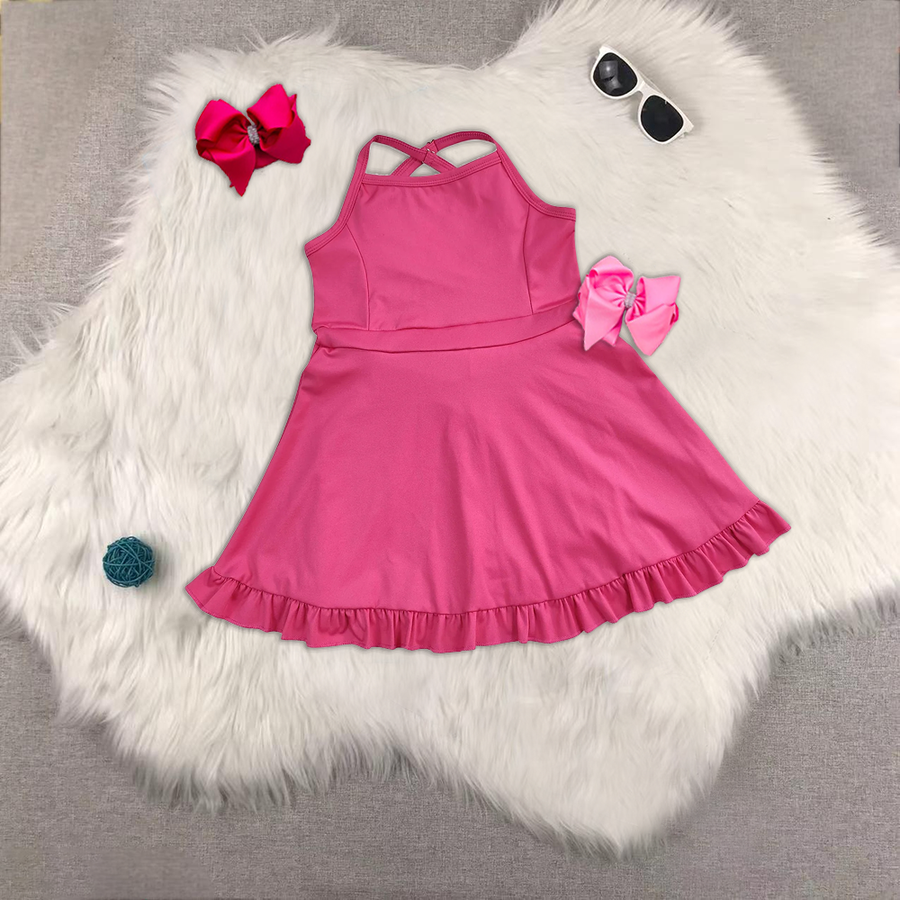RTS NO MOQ Sibling baby girl clothes yoga Solid red sportswear skirt swimsuit
