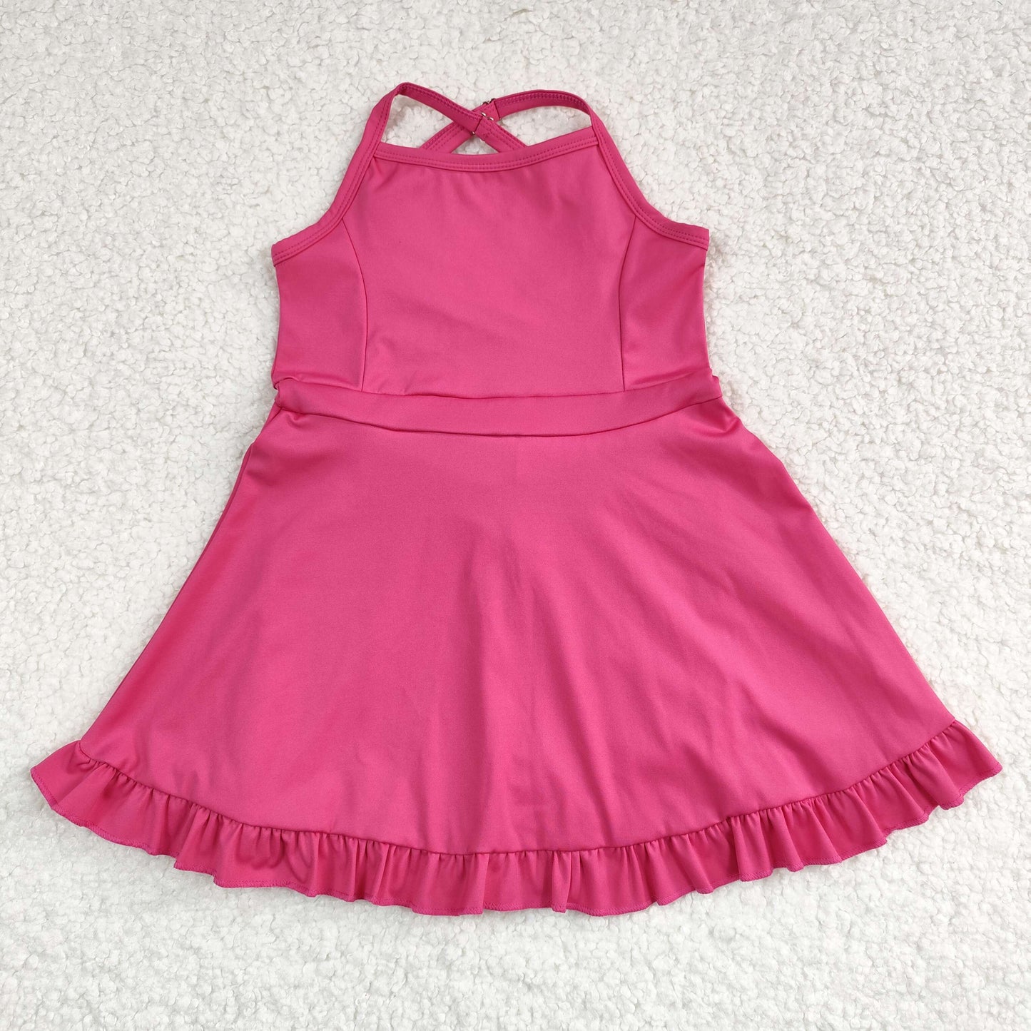 RTS NO MOQ Sibling baby girl clothes Solid red sportswear skirt swimsuits