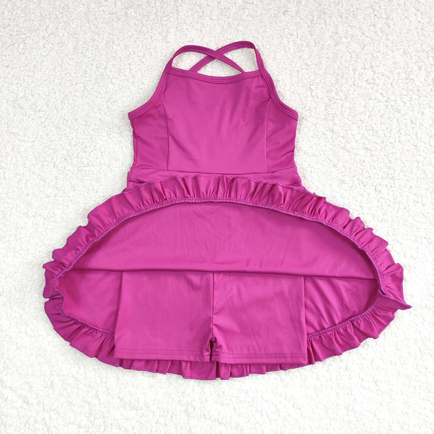 RTS NO MOQ baby girl clothes Solid red sportswear skirt swimsuit-2