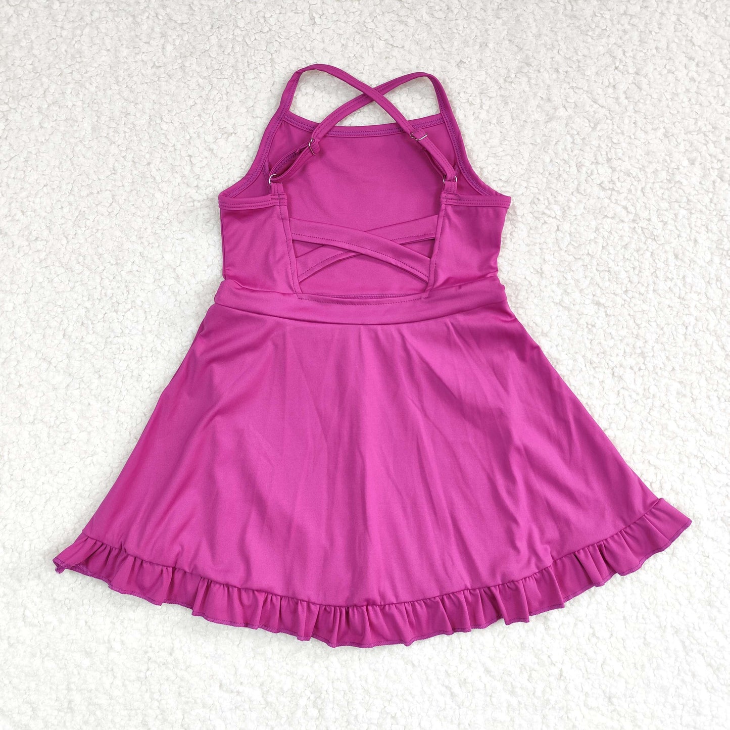 RTS NO MOQ baby girl clothes Solid red sportswear skirt swimsuit-2
