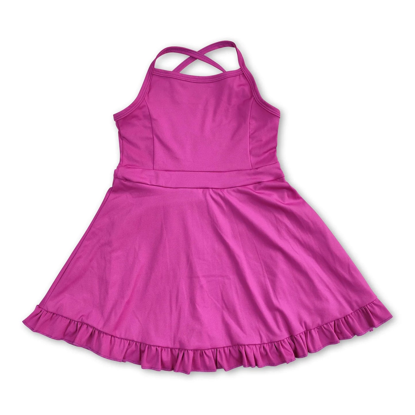 RTS NO MOQ Sibling yoga fabric cotton Baby Girls Solid Color Sleeveless Strap Ruffle Yoga Dresses