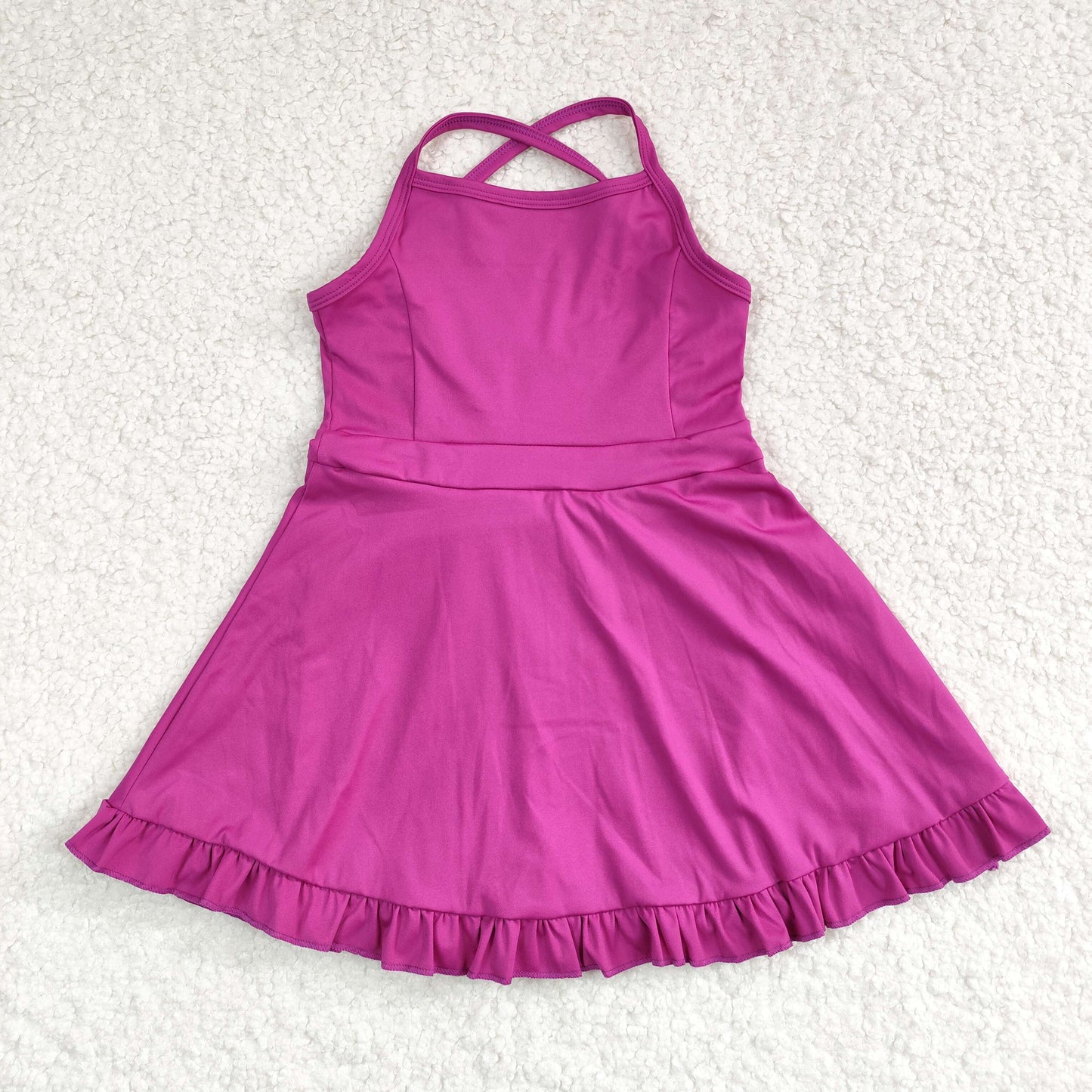 RTS NO MOQ baby girl clothes Solid red sportswear skirt swimsuit-2