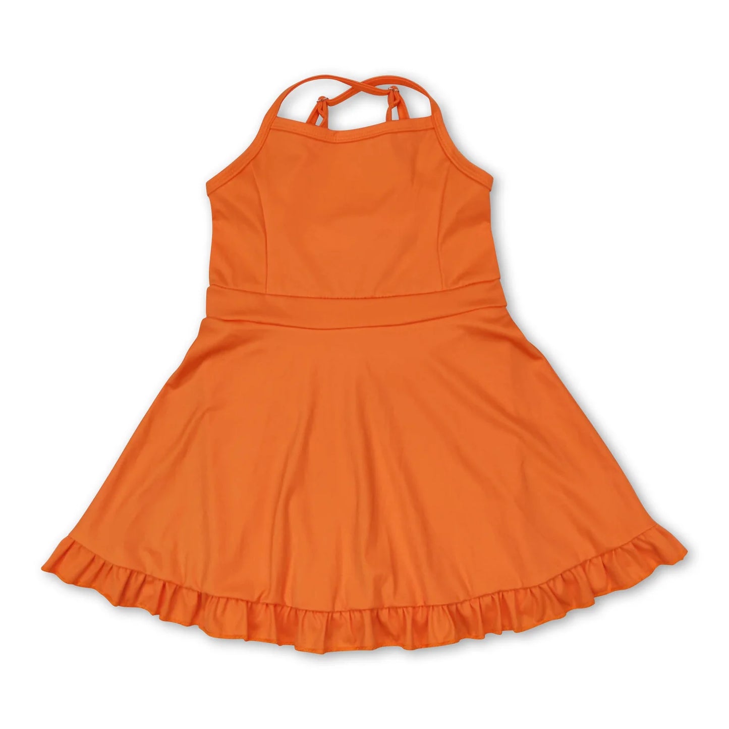 RTS NO MOQ Sibling yoga fabric cotton Baby Girls Solid Color Sleeveless Strap Ruffle Yoga Dresses