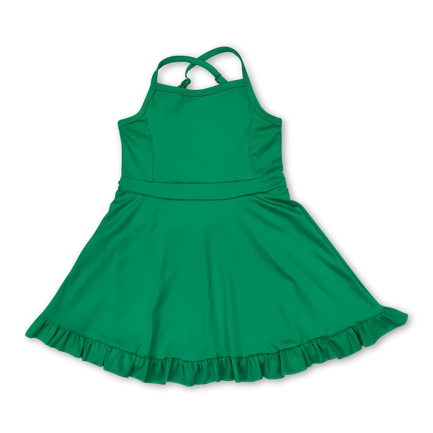 RTS NO MOQ Sibling yoga fabric cotton Baby Girls Solid Color Sleeveless Strap Ruffle Yoga Dresses