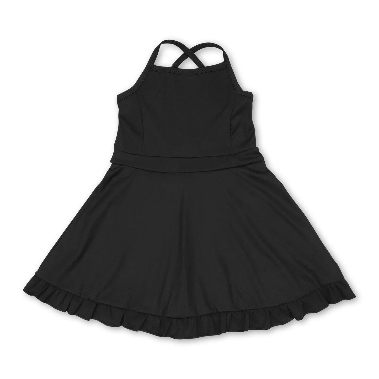 RTS NO MOQ Sibling yoga fabric cotton Baby Girls Solid Color Sleeveless Strap Ruffle Yoga Dresses