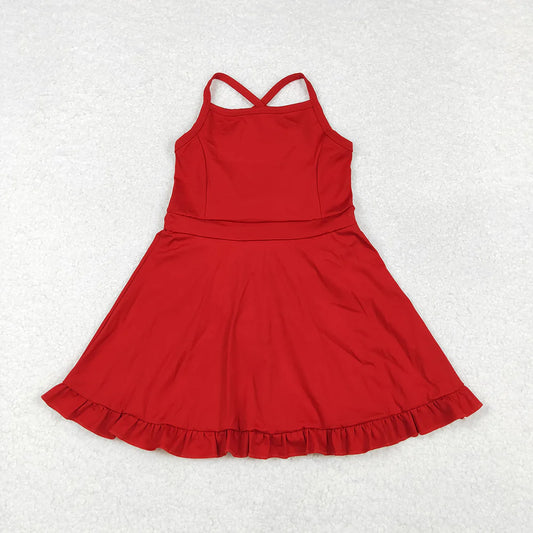 Best Sell RTS Baby Girls Red Knee-Length Active Wear Dress Casual Athletic Outfit for Toddlers