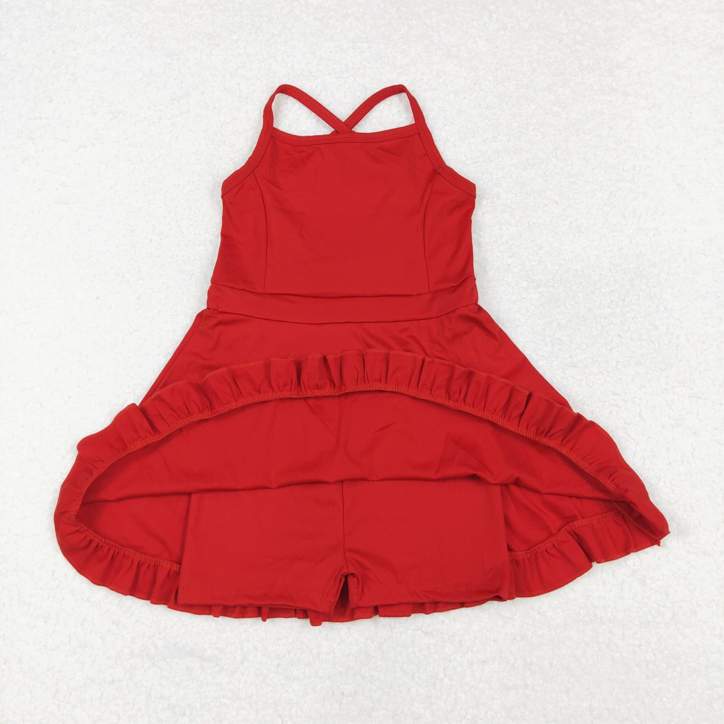 RTS NO MOQ Sibling baby girl clothes Solid red sportswear skirt swimsuit