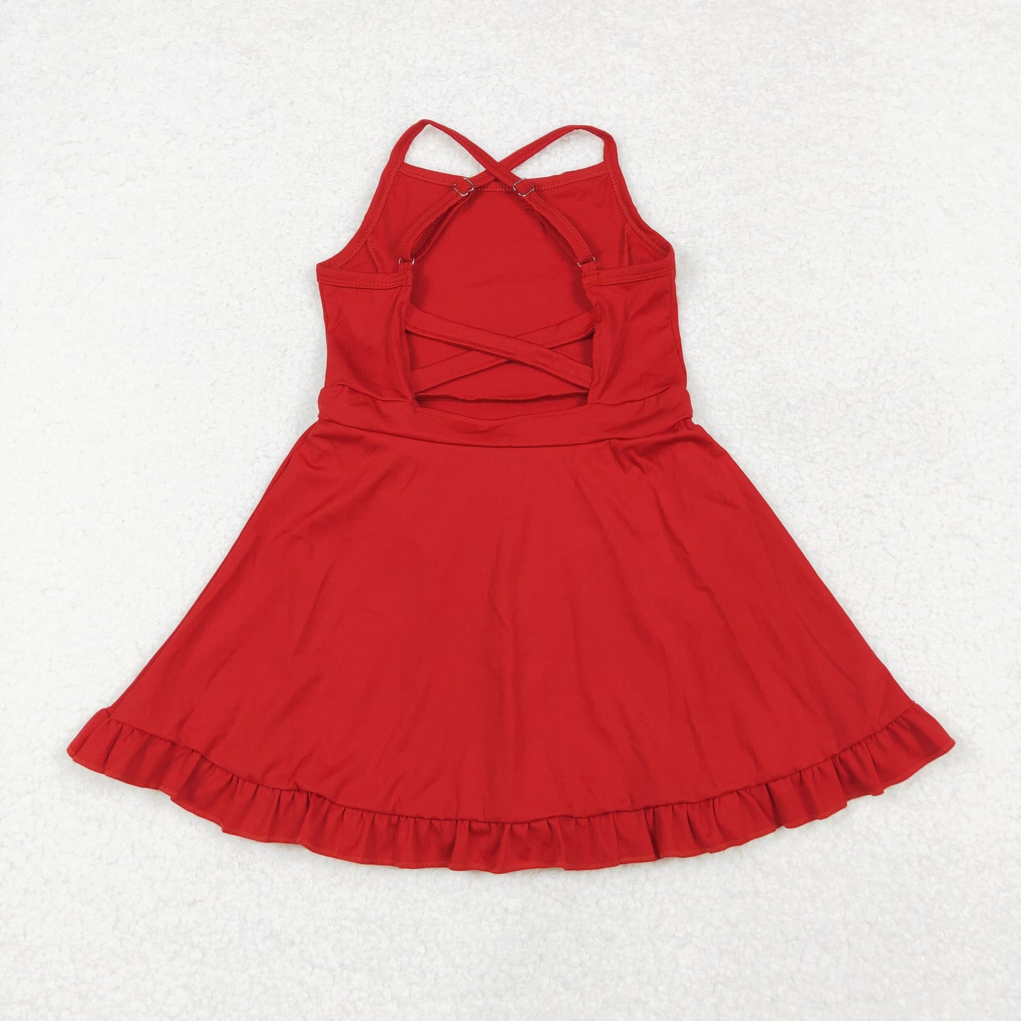 RTS NO MOQ Sibling baby girl clothes Solid red sportswear skirt swimsuit