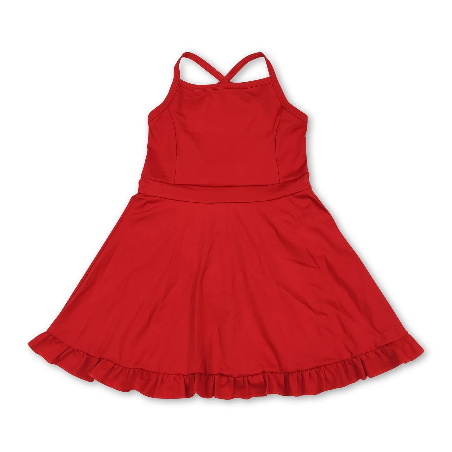 RTS NO MOQ Sibling yoga fabric cotton Baby Girls Solid Color Sleeveless Strap Ruffle Yoga Dresses