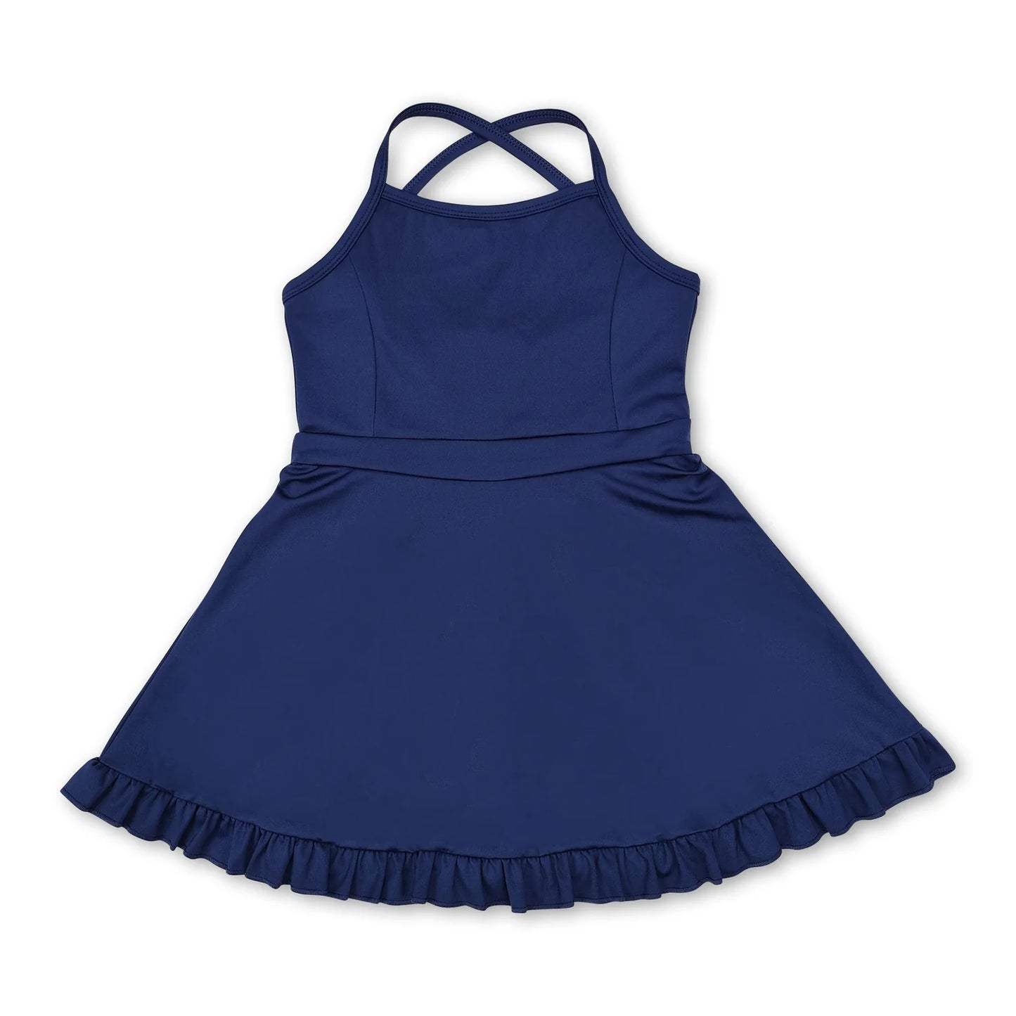 RTS NO MOQ Sibling yoga fabric cotton Baby Girls Vest With Sports Skorts Set Dresses Skirts Navy Blue Athletic Active Wear