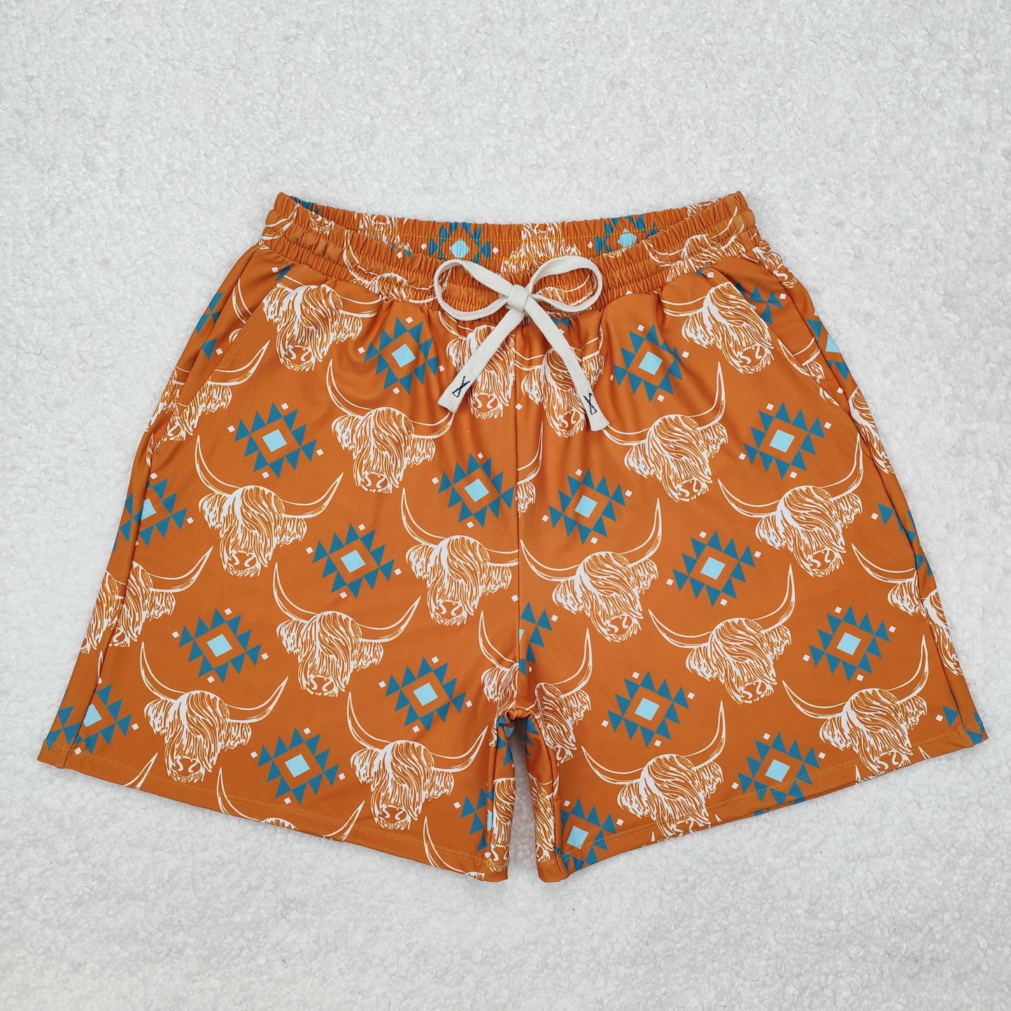 RTS NO MOQ S0462 Daddy and me Men Baby Boys Western Cow Aztec Trunks Bottoms Swimsuits