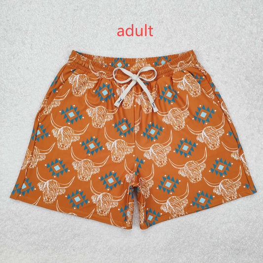 RTS NO MOQ ETA 5/7days arrived S0462 Adult male Alpine bull head geometric pattern orange brown swimming trunks