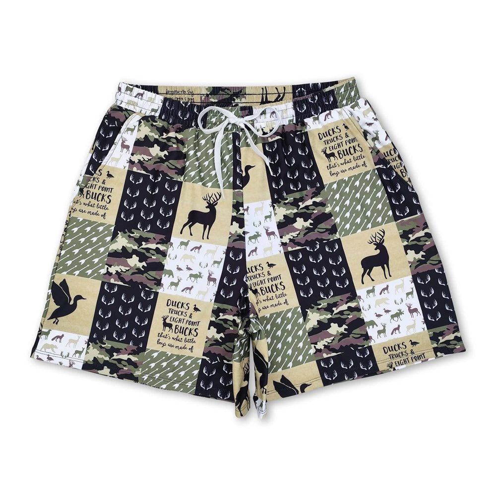 RTS NO MOQ Sibling milk silk Adult Men Camo Print Swim Trunk Shorts Summer Beach Swimwear Bottom