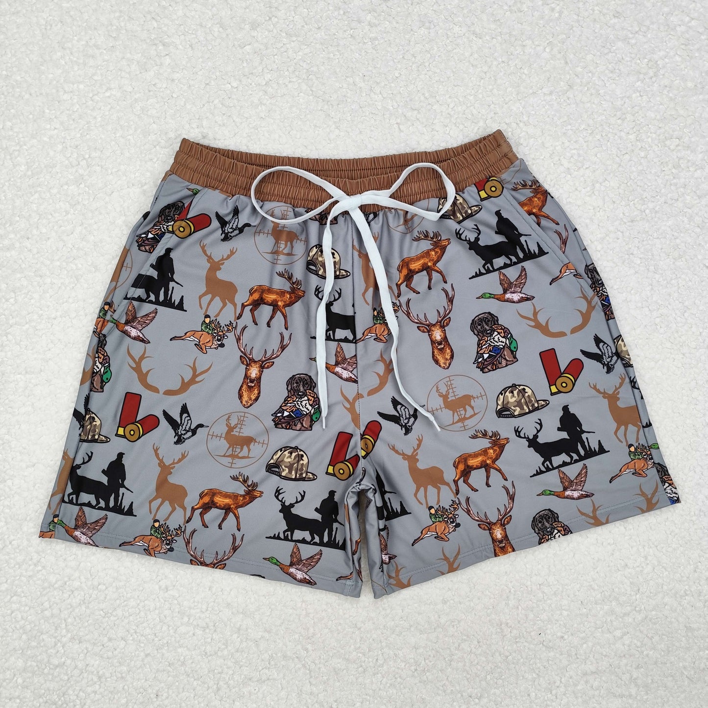 RTS NO MOQ（In Stock) Adult male elk puppy hunting gray swim trunks
