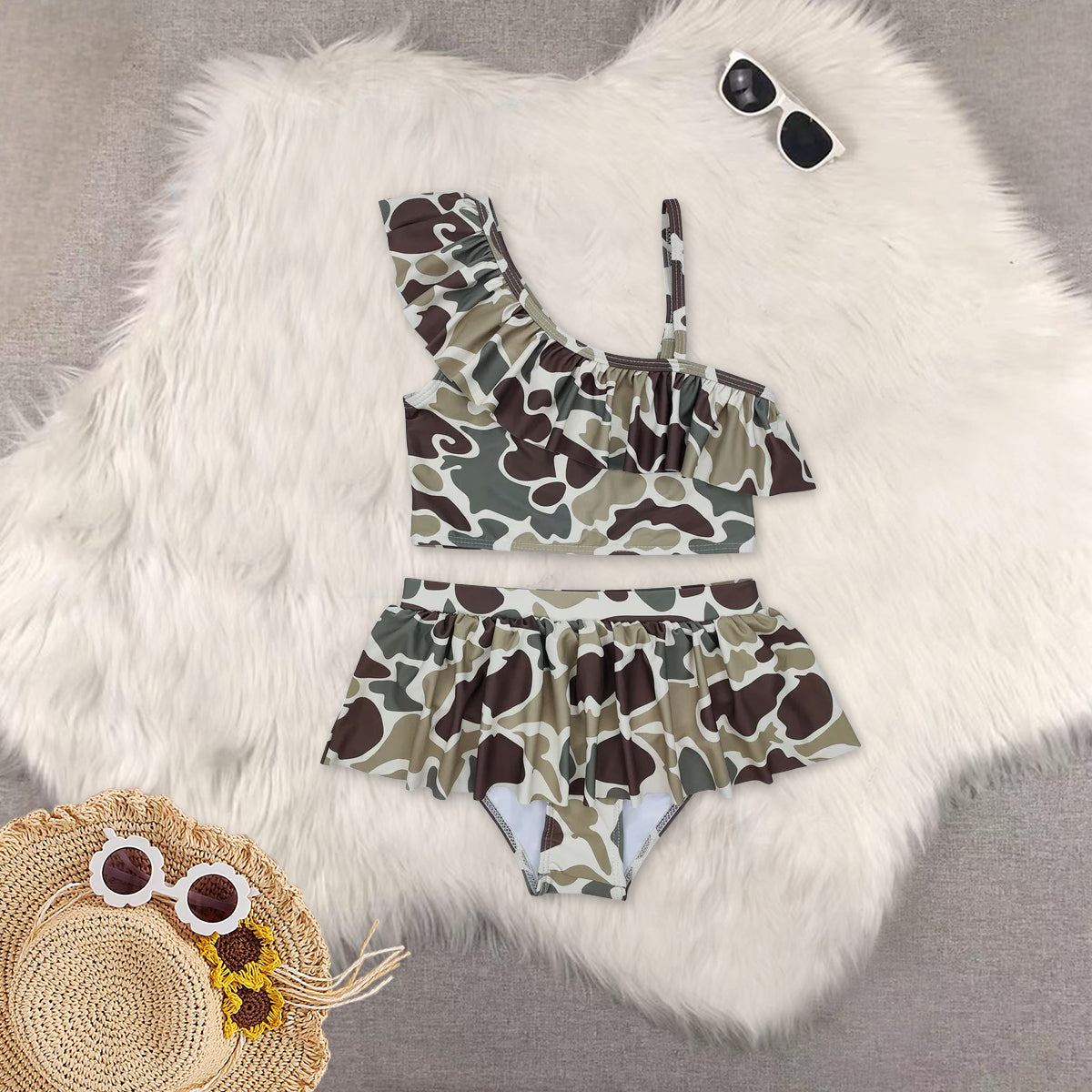 RTS NO MOQ baby girl clothes Camouflage sleeveless Skirt Set & Swimsuits
