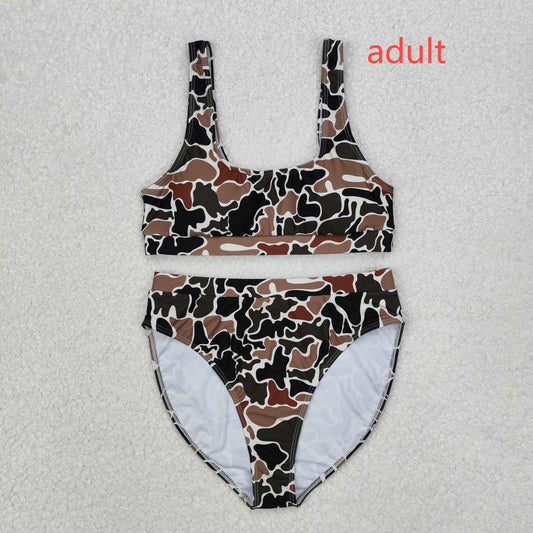 RTS NO MOQ S0566+S0567 Adult female camouflage beige swimsuit set-S0565
