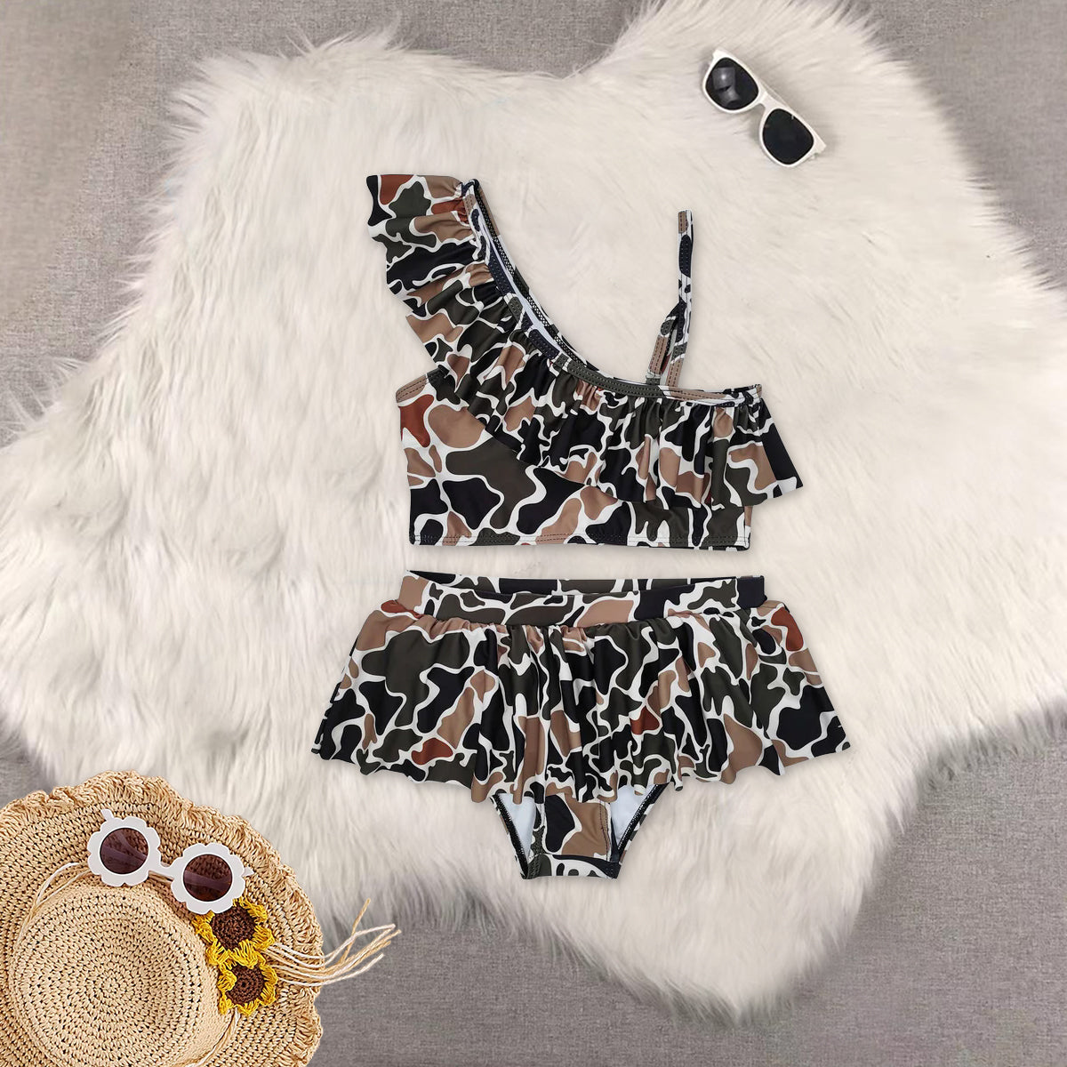 RTS NO MOQ baby girl clothes Camouflage sleeveless Skirt Set & Swimsuits