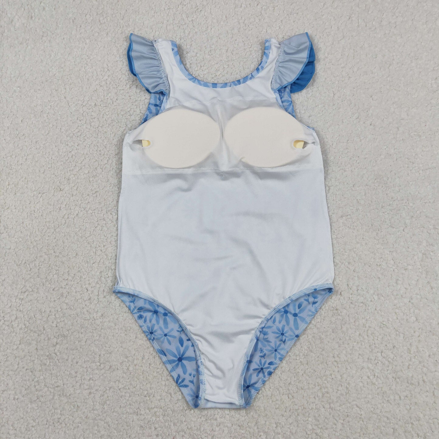 RTS NO MOQ milk silk S0515 Baby Girls Summer Cute Flutter Sleeve Blue Flowers One Piece Bummies Swimsuits