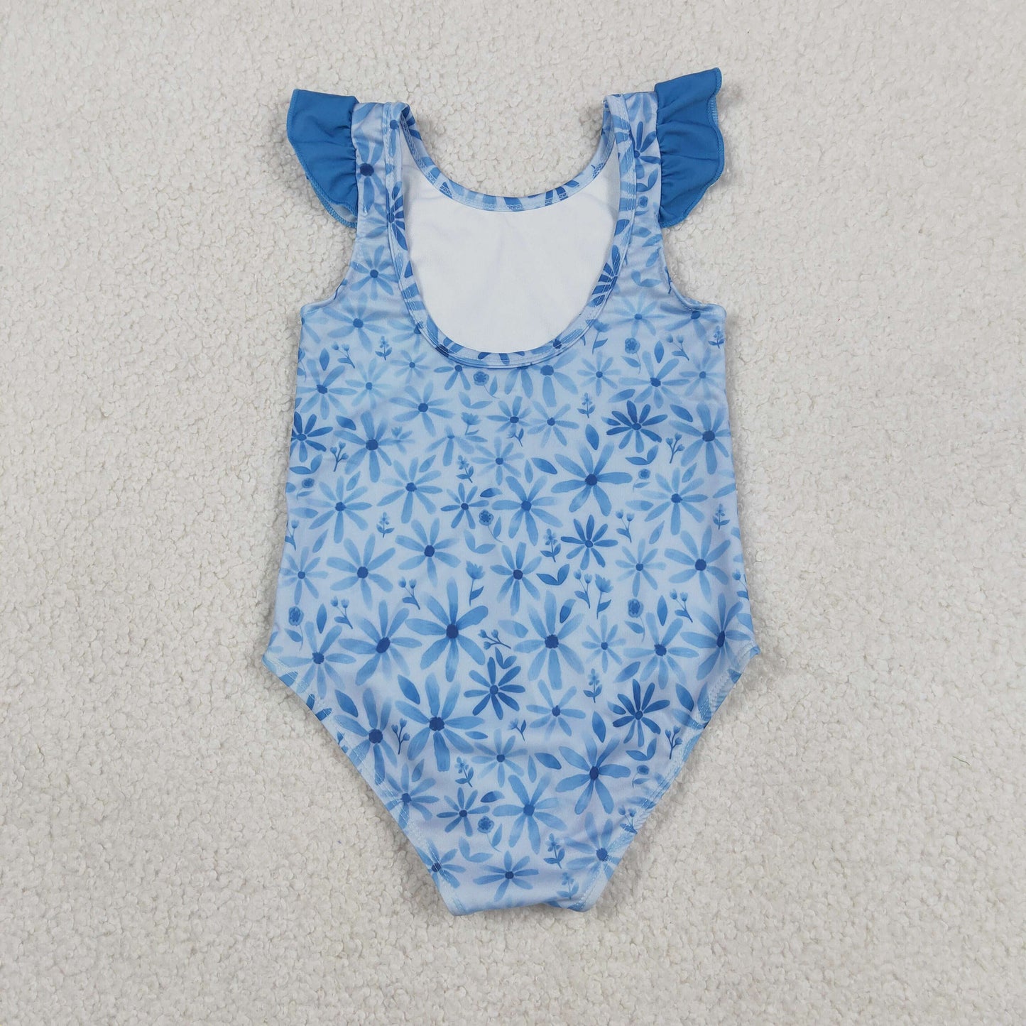 RTS NO MOQ milk silk S0515 Baby Girls Summer Cute Flutter Sleeve Blue Flowers One Piece Bummies Swimsuits