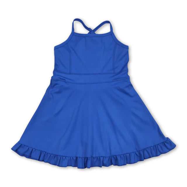 RTS NO MOQ Sibling yoga fabric cotton Baby Girls Fashion Solid Color Sleeveless Strap Knee Length Dresses