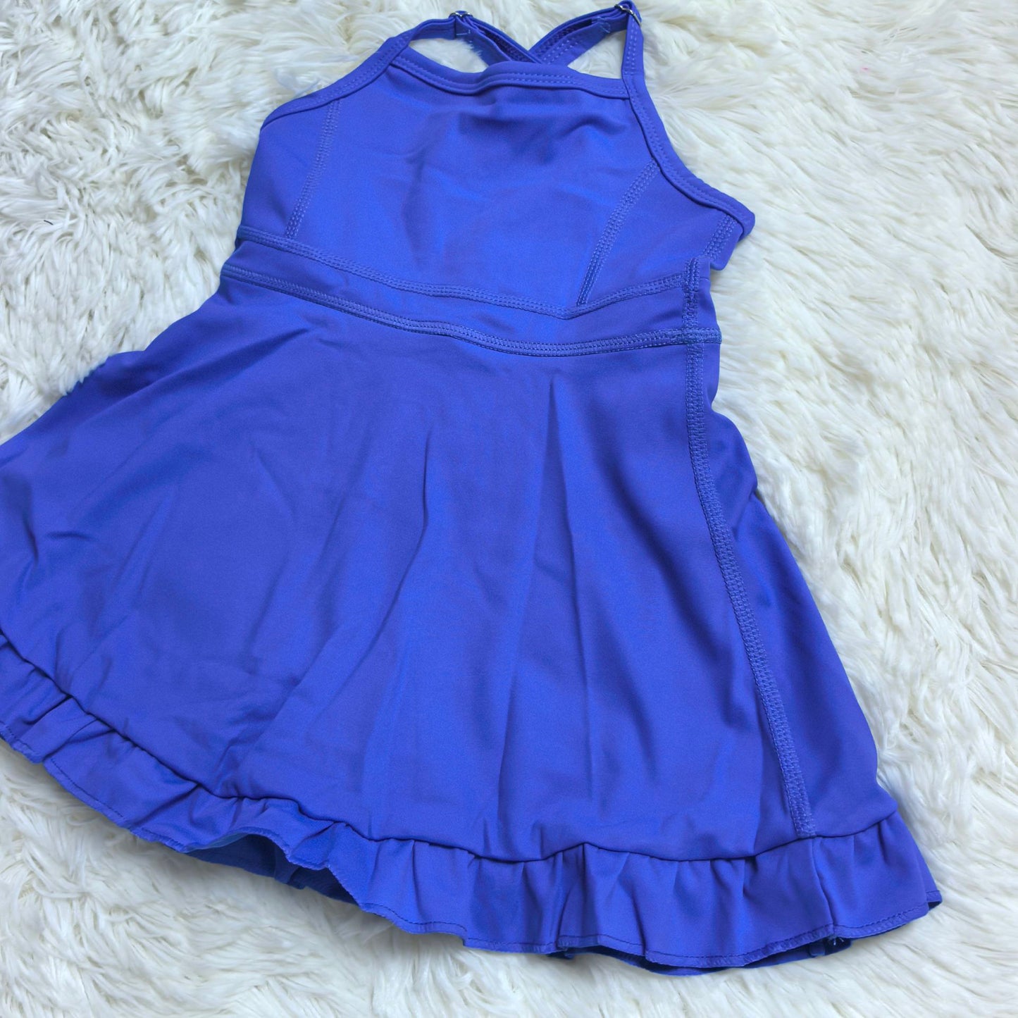 RTS NO MOQ Sibling Baby Girls Summer Solid Color Strap Yoga Shorts Ruffle Knee Length Dresses