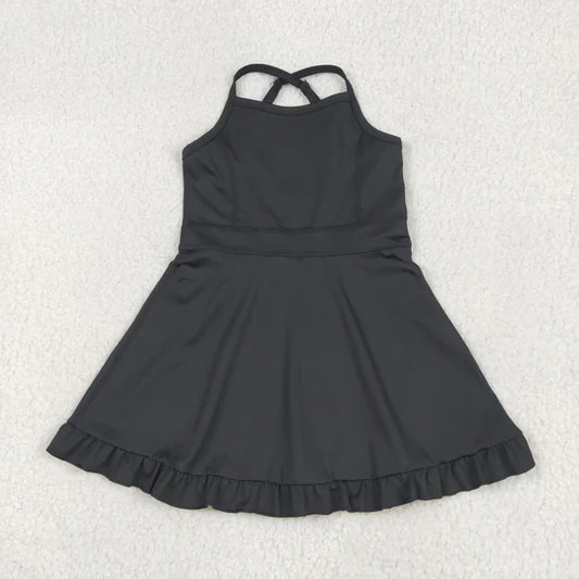 Best Sell RTS Baby Girls Black Knit Knee Length Active Wear Dresses Infant Casual Fashion Outfit for Girls