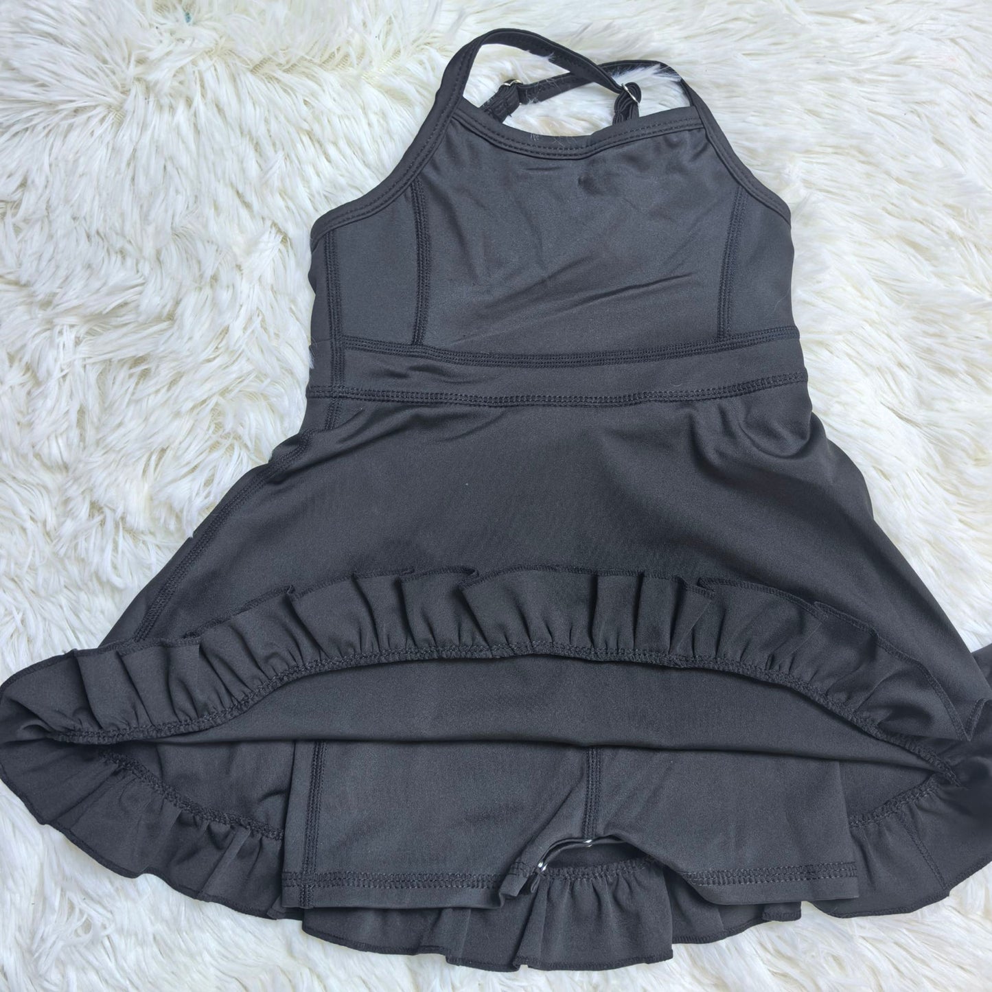 RTS NO MOQ Sibling Baby Girls Summer Solid Color Strap Yoga Shorts Ruffle Knee Length Dresses
