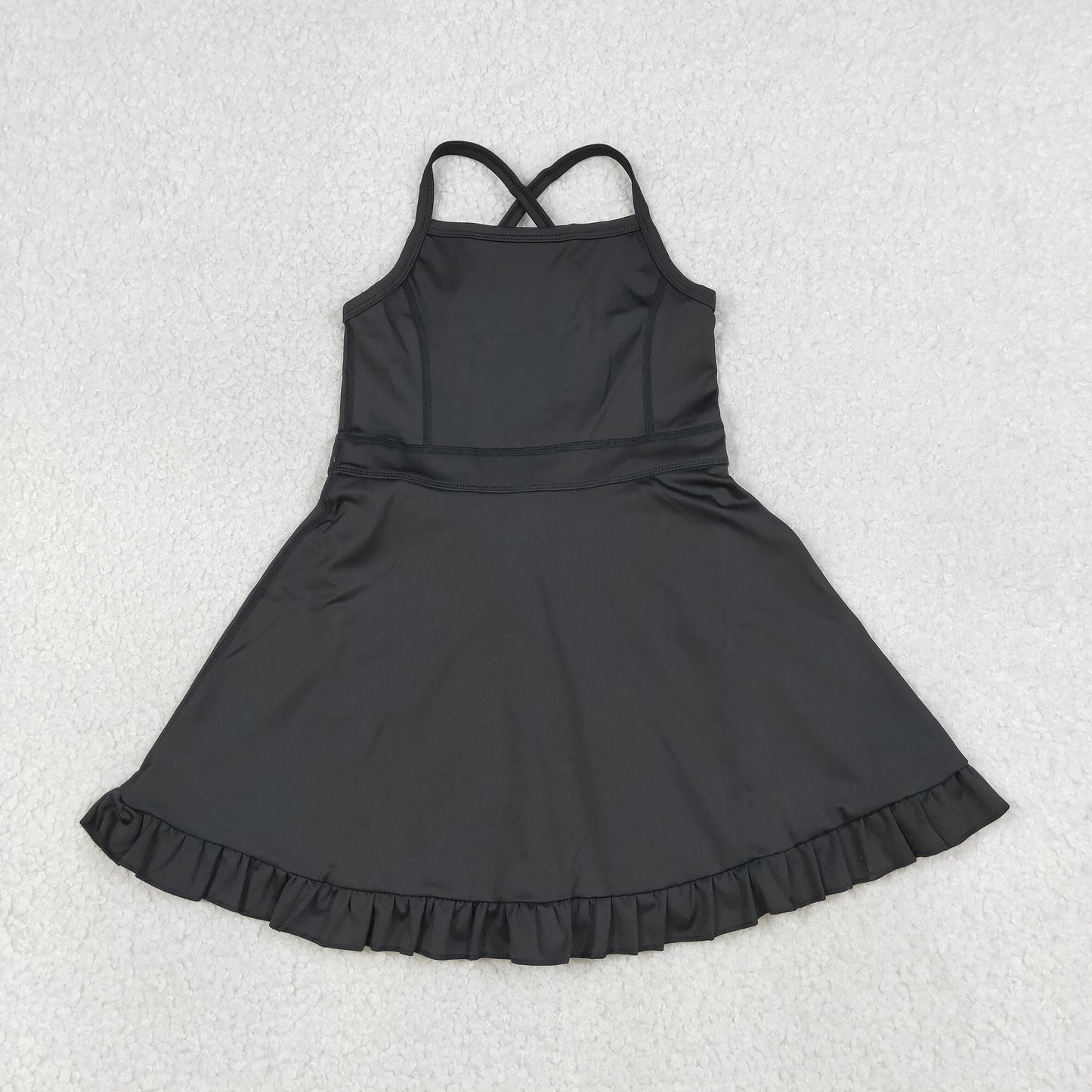 RTS NO MOQ S0552 Baby Girls Black Knit Knee-Length Active Wear Dresses Infant Casual Fashion Outfit for Girls