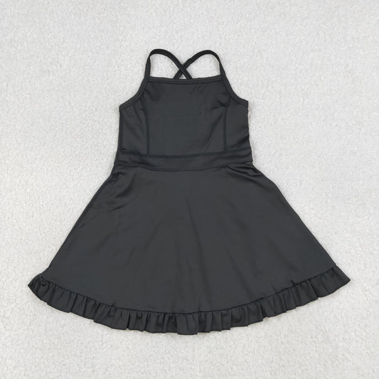 RTS NO MOQ S0552 Baby Girls Black Knit Knee-Length Active Wear Dresses Infant Casual Fashion Outfit for Girls