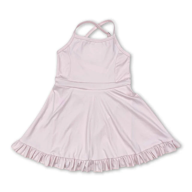 RTS NO MOQ Sibling yoga fabric cotton Baby Girls Fashion Solid Color Sleeveless Strap Knee Length Dresses